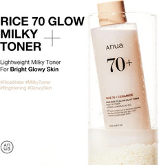 Rice 70 Glow Milky Toner, for Glass Skin, Rice Water, Niacinamide, Ceramides, Panthenol, Non Comedogenic, Fungal Acne Safe, Korean Skin Care, 250Ml/8.45Fl.Oz.