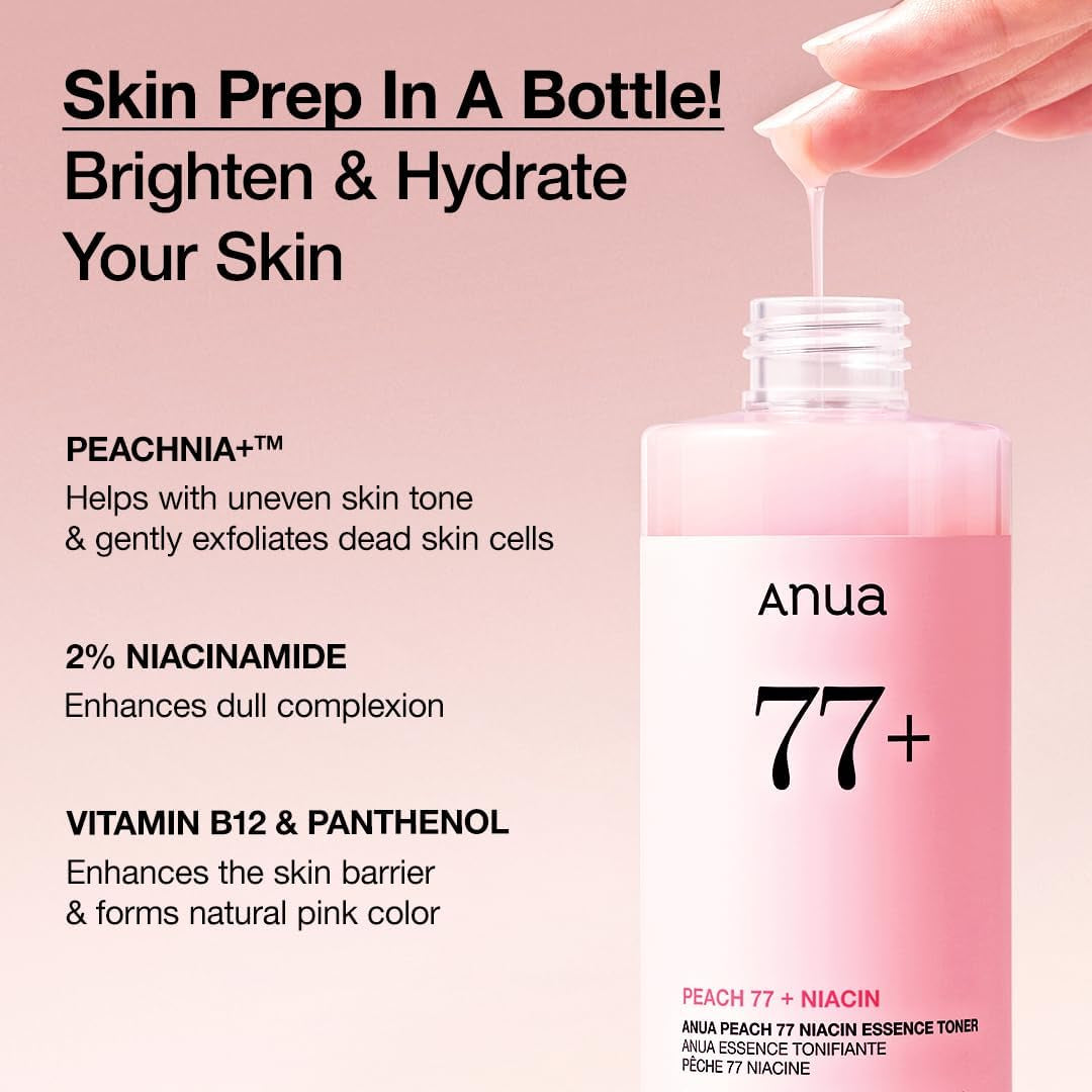 Peach 77 Niacin Essence Toner, Facial Toner for Glass Skin, Niacinamide, Panthenol, Ceramides, Korean Skin Care, 250Ml/8.45 Fl.Oz.