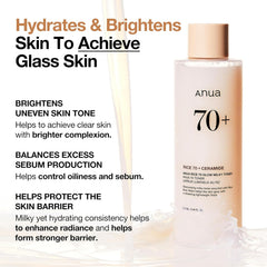 Rice 70 Glow Milky Toner, for Glass Skin, Rice Water, Niacinamide, Ceramides, Panthenol, Non Comedogenic, Fungal Acne Safe, Korean Skin Care, 250Ml/8.45Fl.Oz.