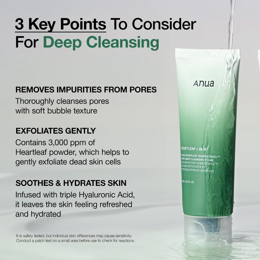 Heartleaf Quercetinol Pore Deep Cleansing Foam, Facial Cleanser, for Double Cleansing, BHA, Hyaluronic Acid, Glycerin, Face Wash, Korean Skincare (150Ml/5.07 Fl.Oz.)