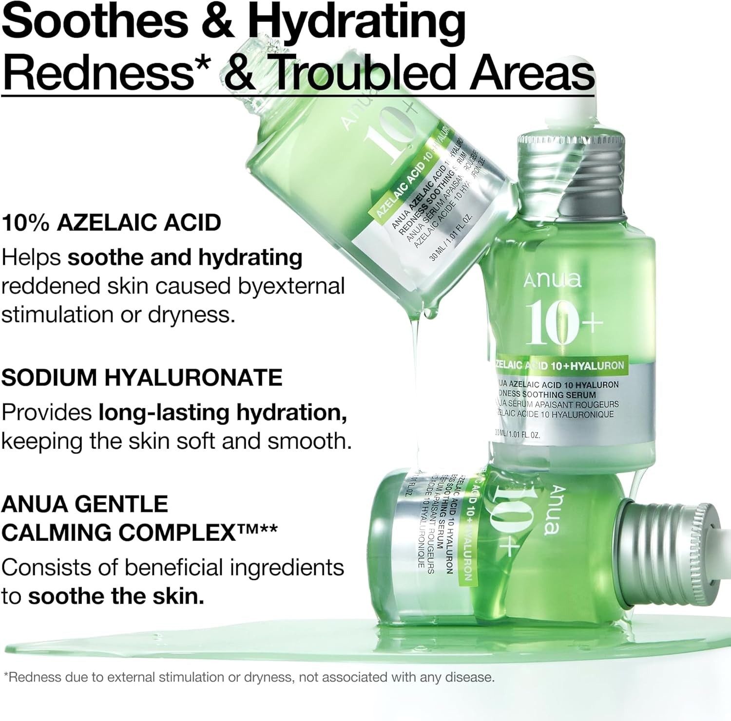 Azelaic Acid 10 Hyaluron Redness Soothing Serum, Facial Serum for Sensitive Skin, Hyaluronic Acid, Niacinamide, Spot Care, Natural Color, Vegan, Korean Skincare (30Ml/ 1.01 Fl Oz.)