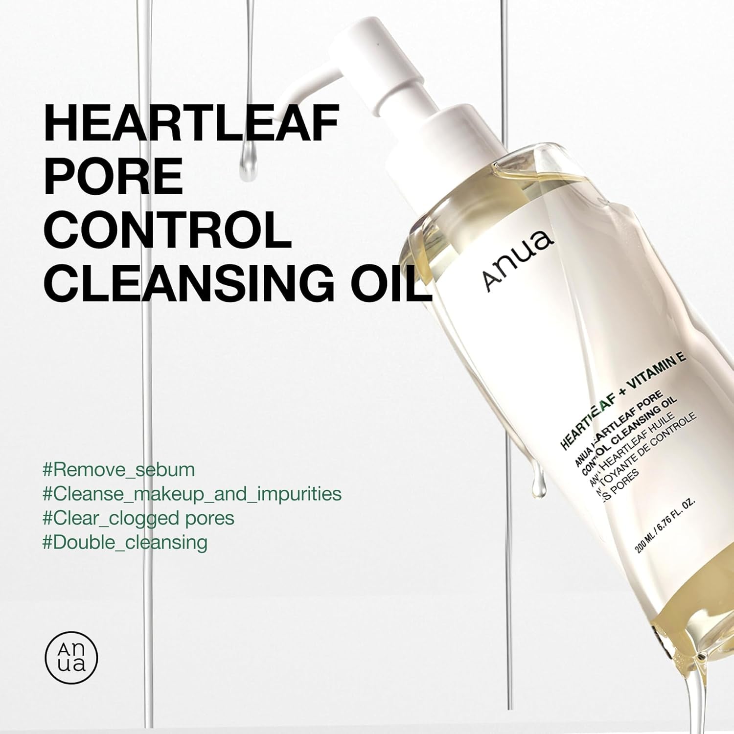 Heartleaf Pore Control Cleansing Oil, Oil Cleanser for Face, Makeup Blackhead Remover, Korean Skin Care, Original, 200Ml/6.76 Fl Oz