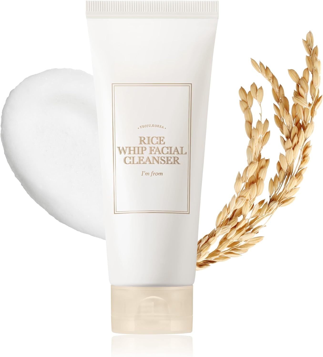 Rice Whip Facial Cleanser, Low-Ph Korean Rice Water Face Wash for Sensitive, Dry Skin, Gentle Face Wash for Hydrating & Moisturizing, Creamy Lather, Makeup Remover (5.07 Fl Oz)