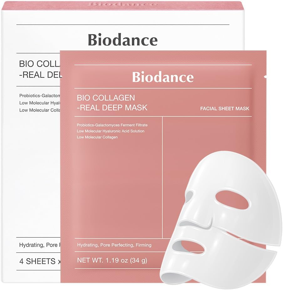Bio-Collagen Real Deep Mask, Hydrogel Mask, Pore Minimizing, Elasticity Improvement, Korean Skincare | 1.19Oz(34G) X 4Ea
