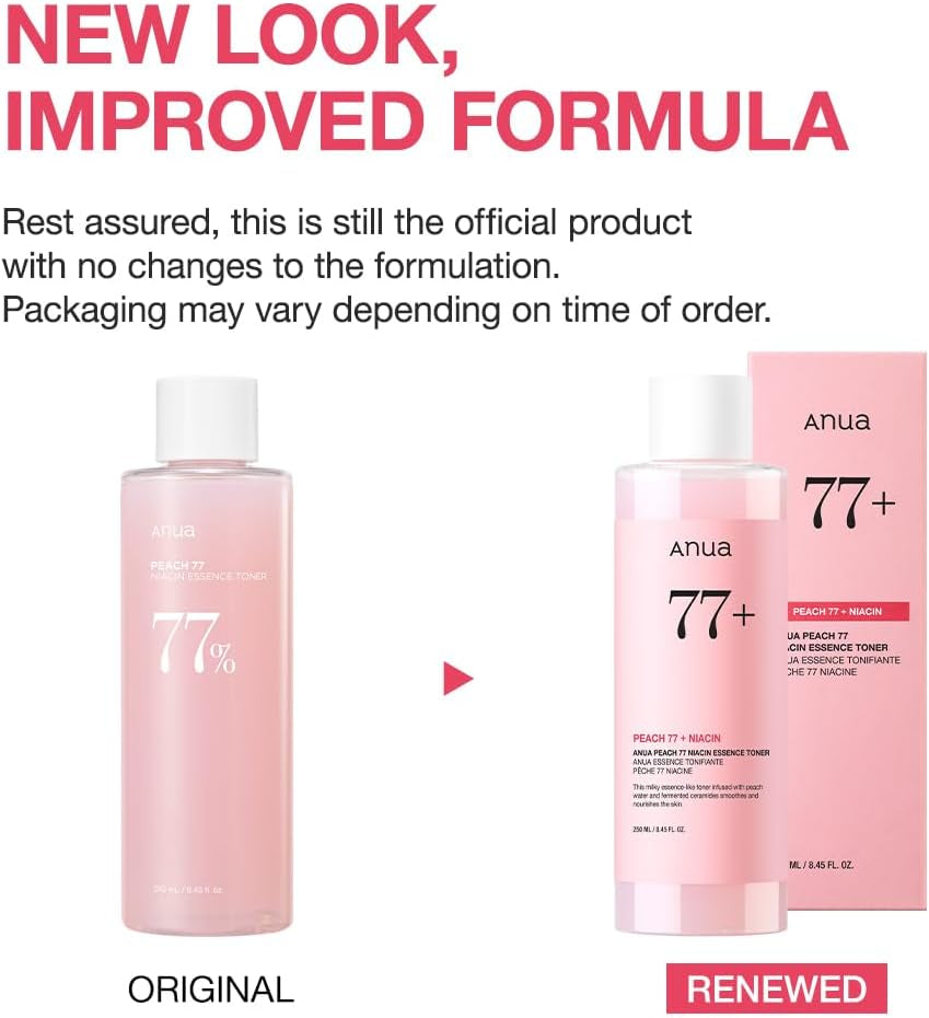 Peach 77 Niacin Essence Toner, Facial Toner for Glass Skin, Niacinamide, Panthenol, Ceramides, Korean Skin Care, 250Ml/8.45 Fl.Oz.