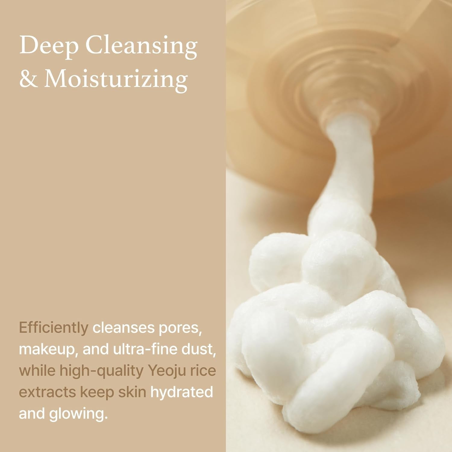 Rice Whip Facial Cleanser, Low-Ph Korean Rice Water Face Wash for Sensitive, Dry Skin, Gentle Face Wash for Hydrating & Moisturizing, Creamy Lather, Makeup Remover (5.07 Fl Oz)