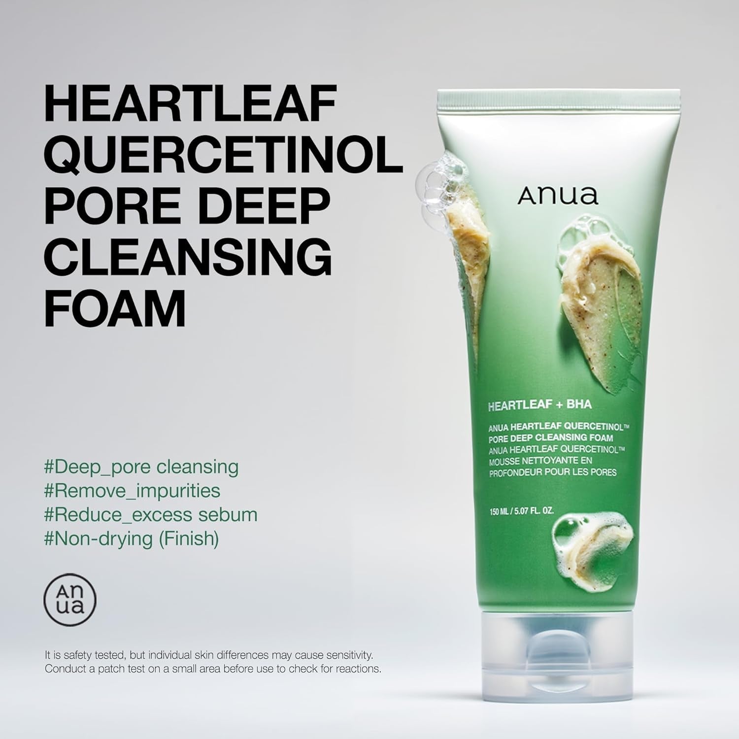 Heartleaf Quercetinol Pore Deep Cleansing Foam, Facial Cleanser, for Double Cleansing, BHA, Hyaluronic Acid, Glycerin, Face Wash, Korean Skincare (150Ml/5.07 Fl.Oz.)