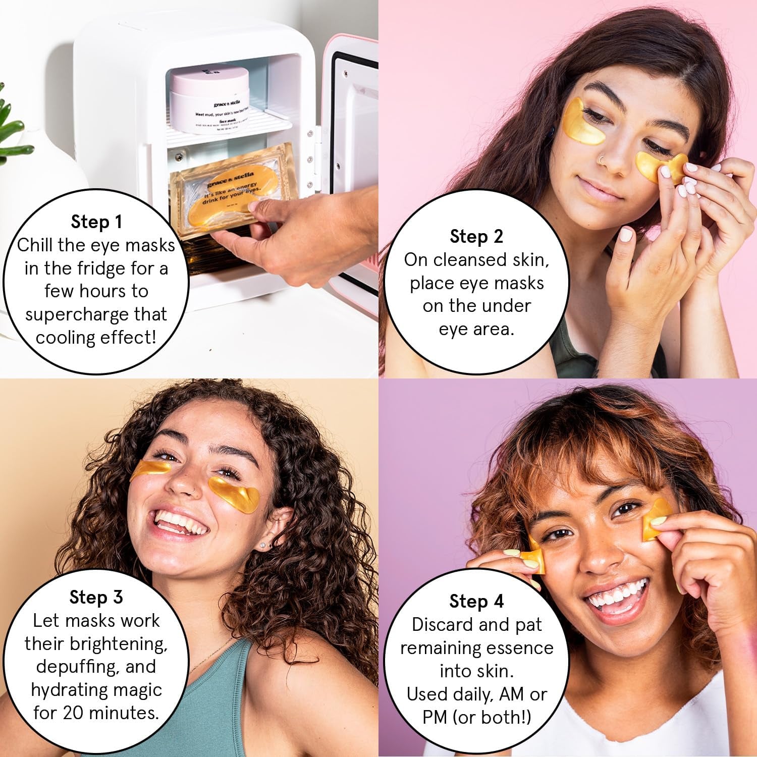 Under Eye Mask - Reduce Dark Circles, Puffy Eyes, Undereye Bags, Wrinkles - Gel under Eye Patches, Vegan Cruelty-Free Self Care by Grace and Stella (24 Pairs, Gold)
